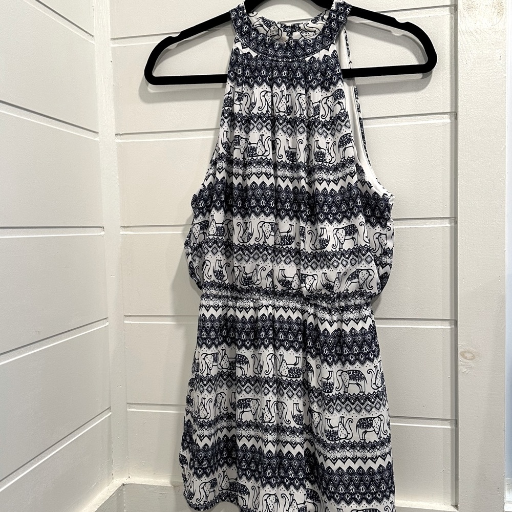 Sienna Sky Elephant print blue and white Romper